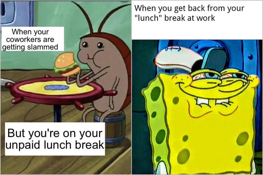 kolase meme SpongeBob tentang istirahat makan siang
