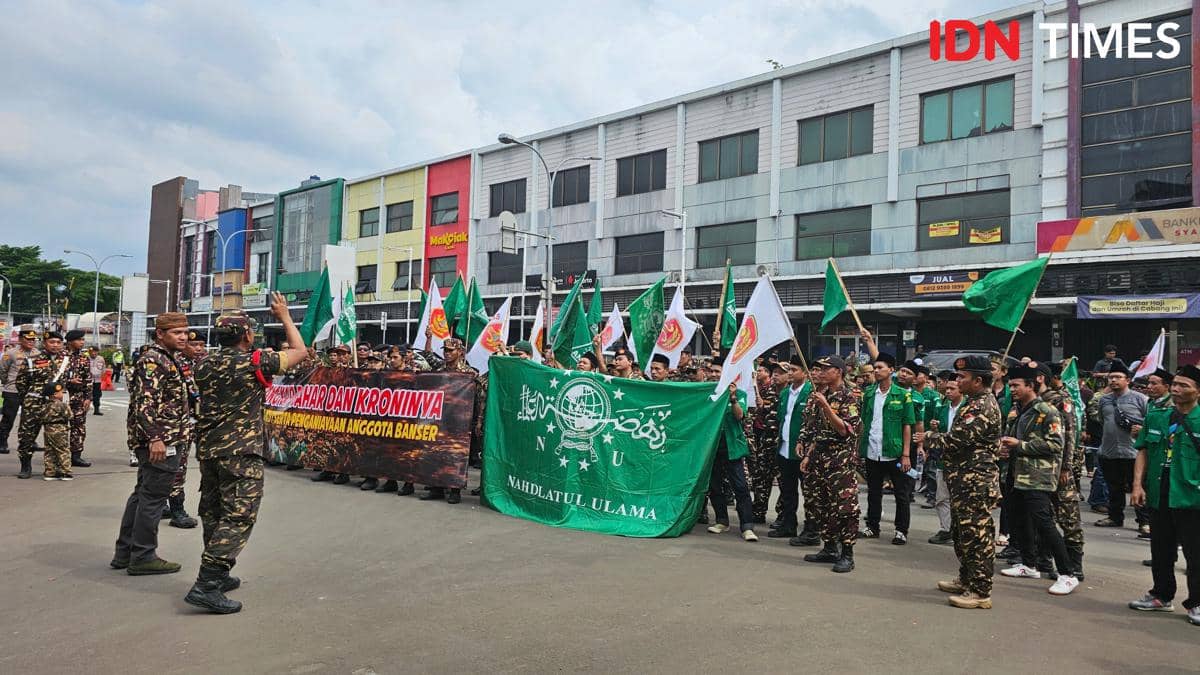 Ratusan kader Ansor lakukan aksi demo di Mapolres Metro Tangerang Kota