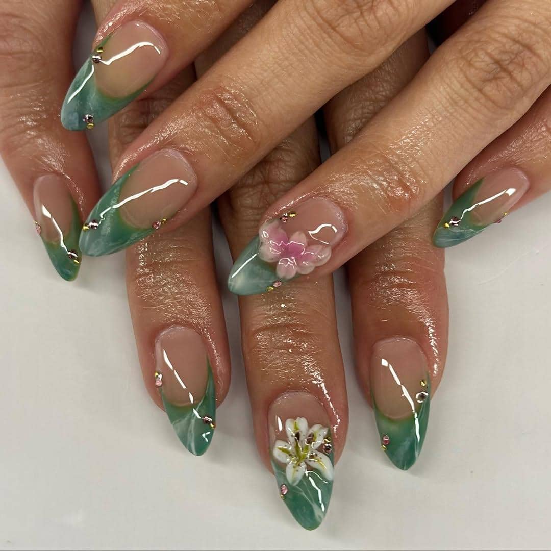 Ide nail art bertema batu giok/jade stone 