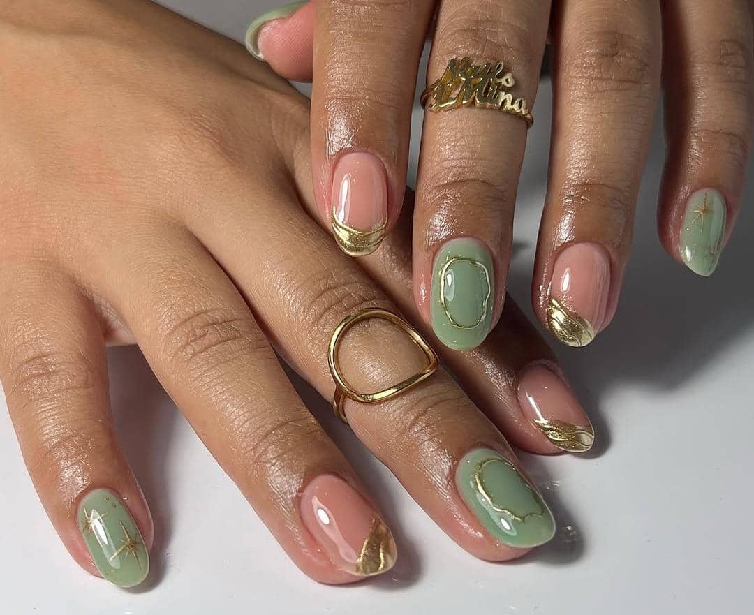 Ide nail art bertema batu giok/jade stone 