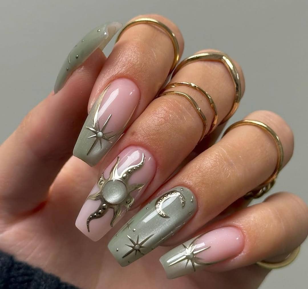 Ide nail art bertema batu giok/jade stone