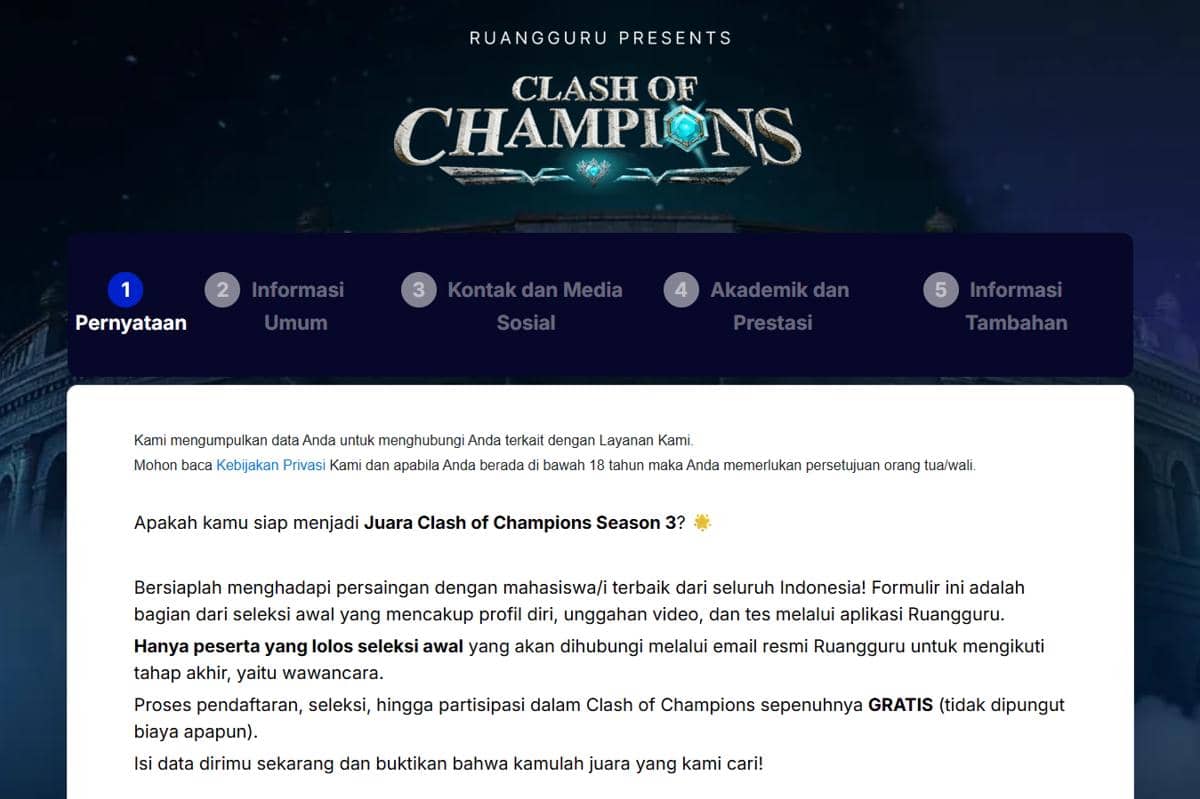 Formulir pendaftaran Clash of Champions Season 3