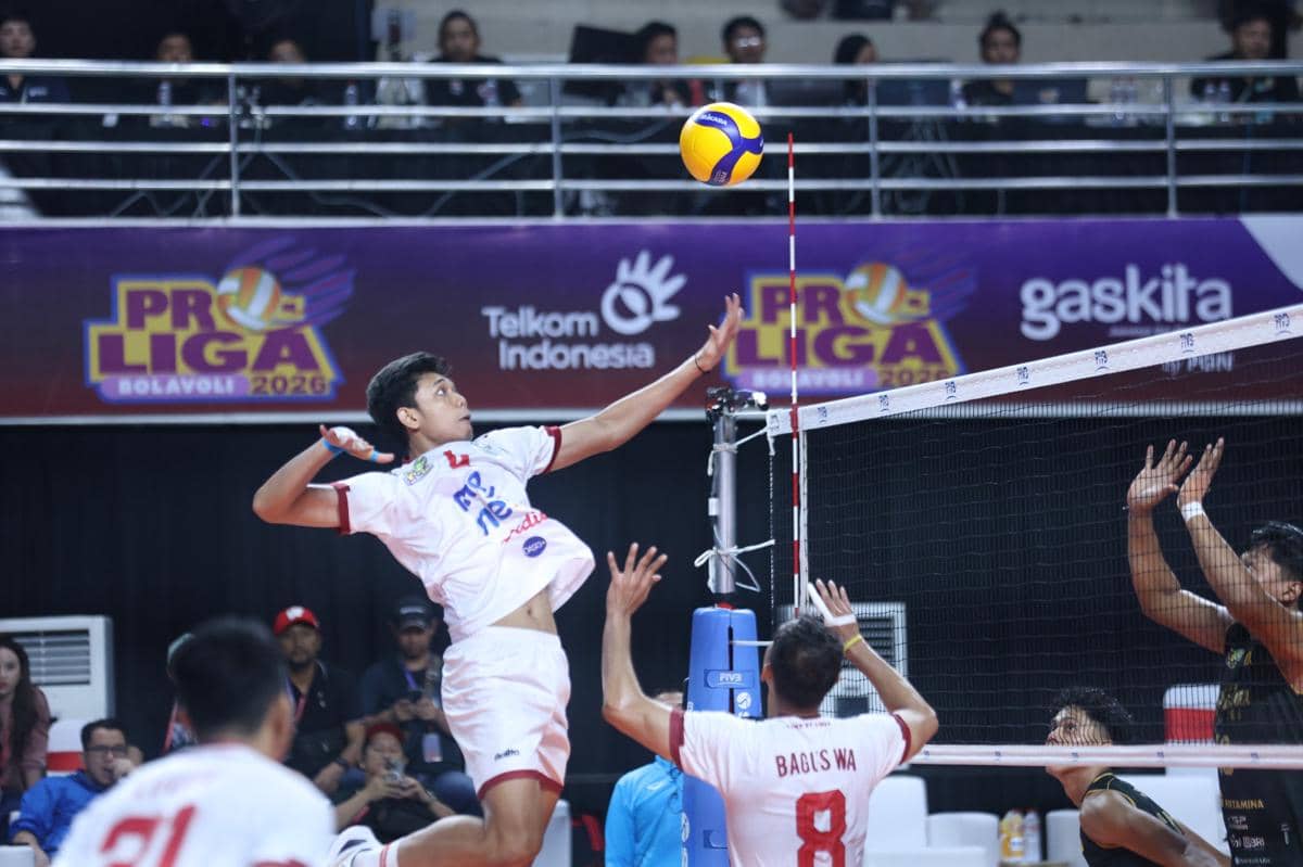 Tim Medan Falcons Tirta Bhagasasi saat bertanding kontra Jakarta Bhayangkara Presisi di Malang (dok.Proliga)