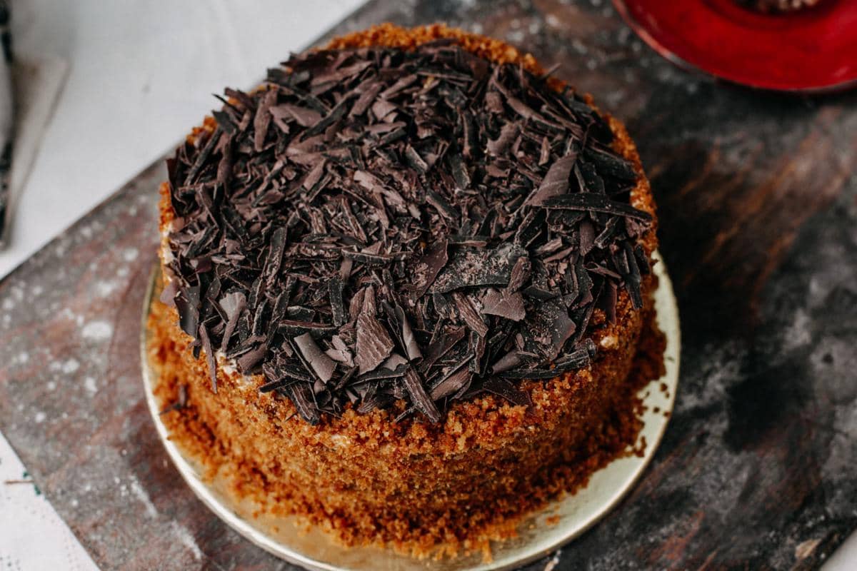 ilustrasi vegan chocolate peanut butter cake