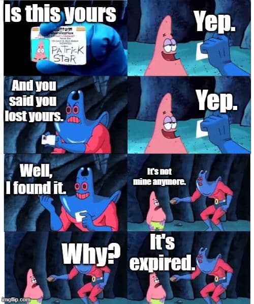 meme kartun tentang kedaluwarsa