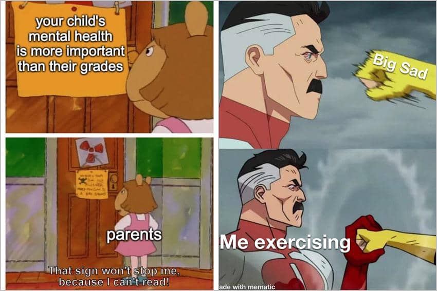 kolase meme kartun tentang kesehatan mental