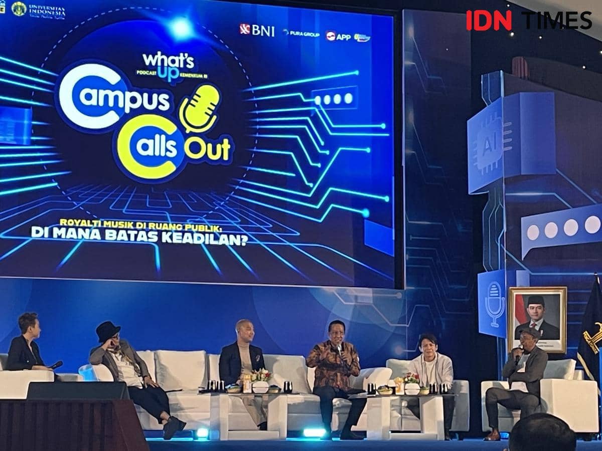 Acara What’s Up Kemenkum – Campus Calls Out Menteri Hukum di Universitas Indonesia, Depok, Senin (9/2/2026). (IDN Times/Yovita Arnelia)