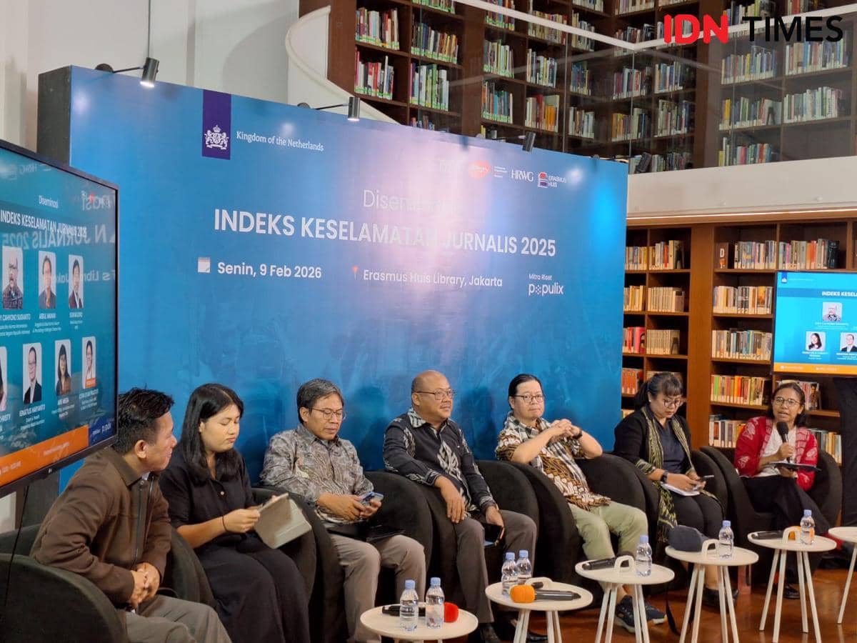 Peluncuran Indeks Keselamatan Jurnalis 2025 di Pusat Kebudayaan Belanda Erasmus Huis, Jakarta.