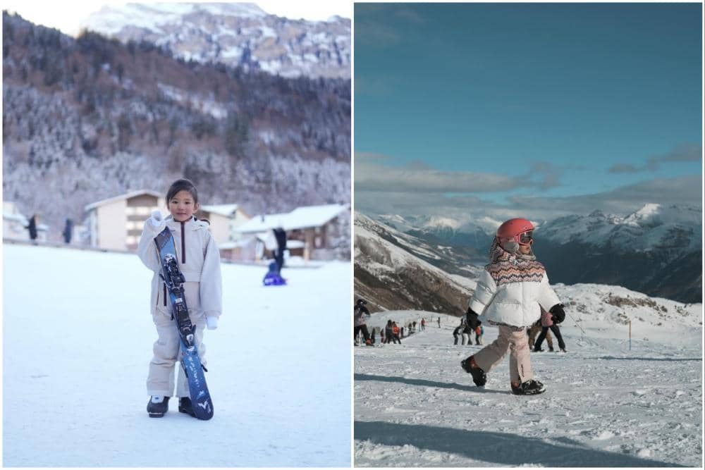 Claire anak Shandy Aulia saat asyik main salju di Swiss