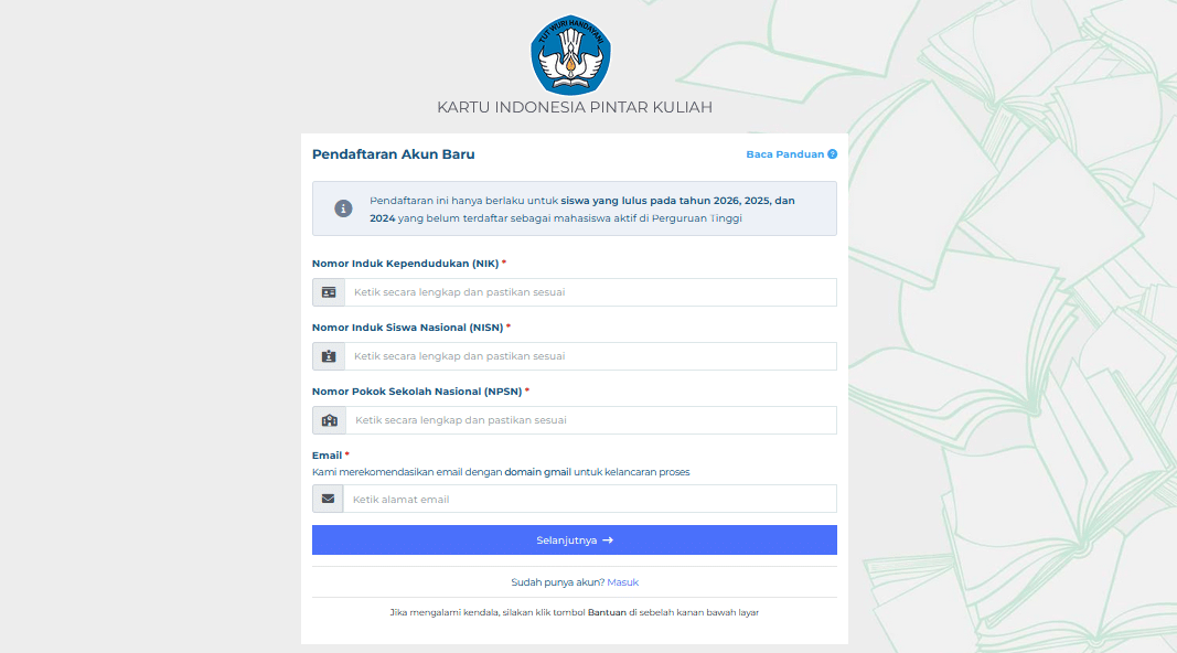 Tangkapan layar laman pendaftaran KIP Kuliah (dok. kip-kuliah.kemdiktisaintek.go.id)