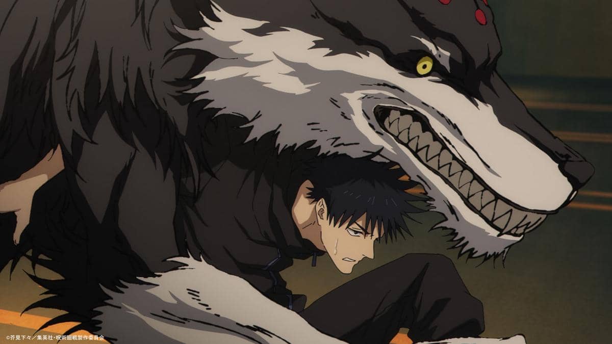 Megumi Fushiguro dari anime Jujutsu Kaisen sedang bersama Shikigami anjing ajian (Divine Dog) miliknya.