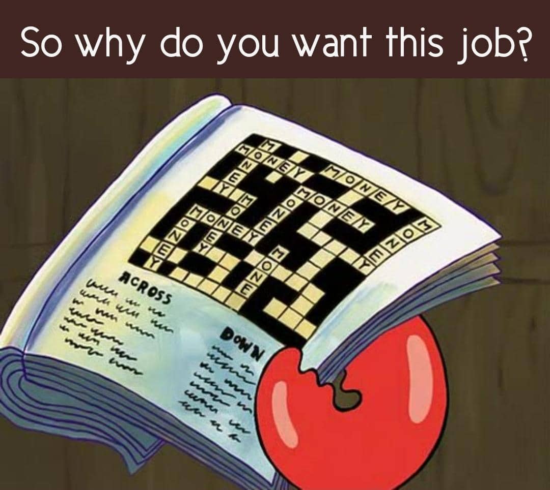 meme SpongeBob tentang wawancara kerja
