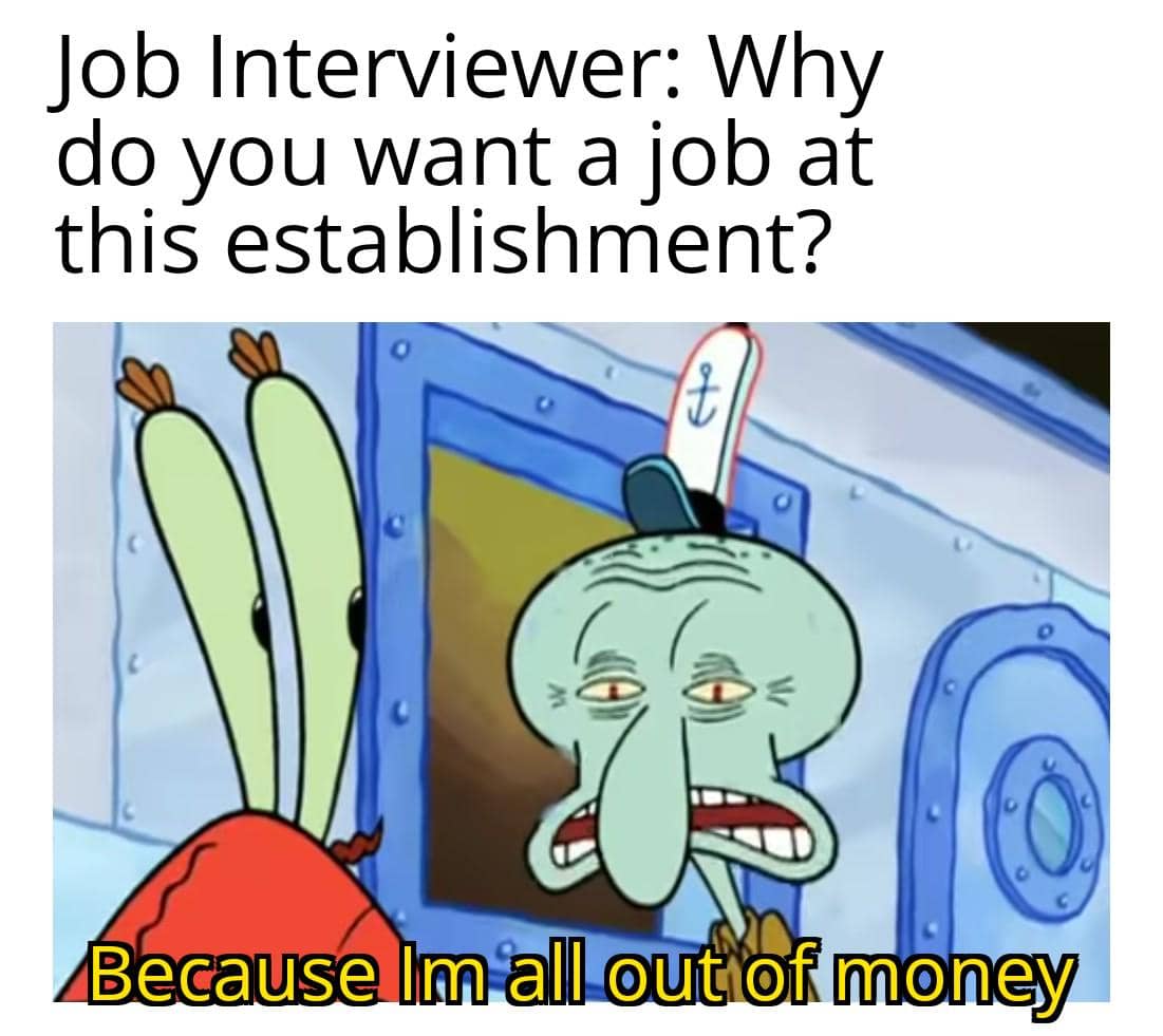 meme SpongeBob tentang wawancara kerja