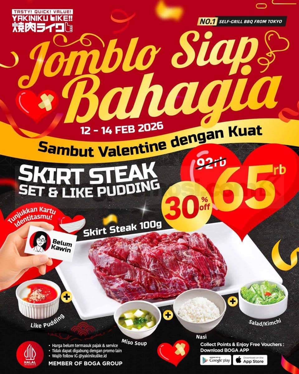 Promo untuk jomblo saat Hari Valentine 2026 di Yakiniku Like