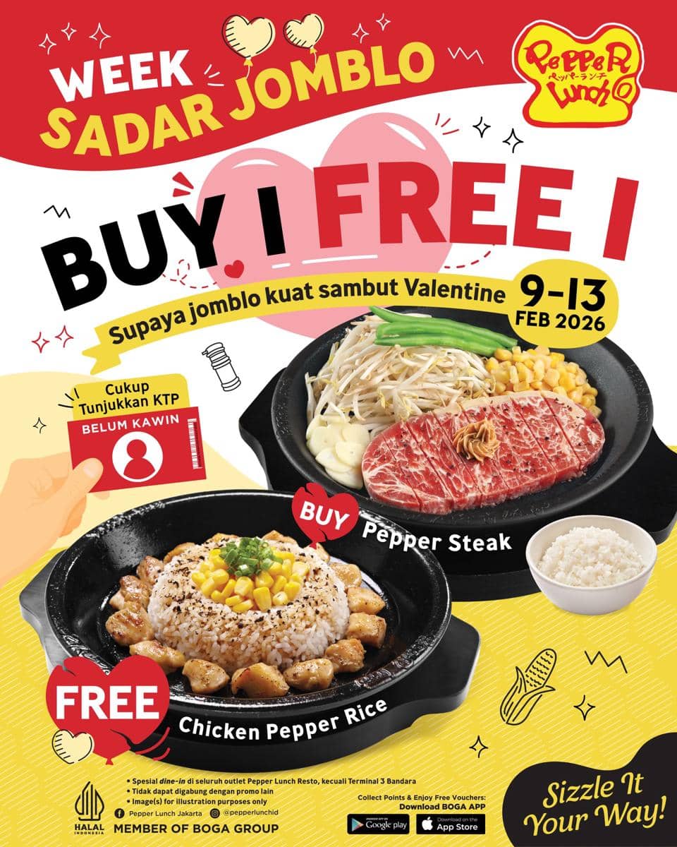 Promo untuk jomblo saat Hari Valentine 2026 di Pepper Lunch