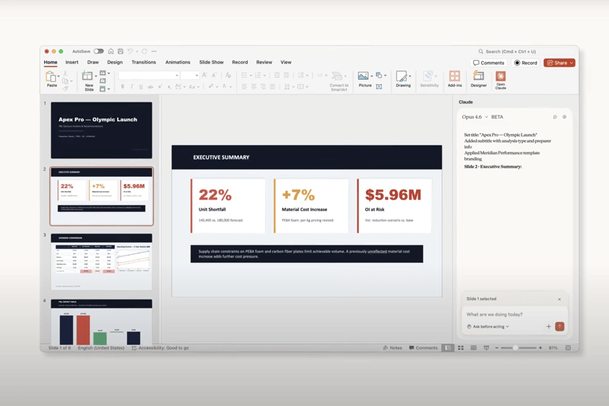 Claude Opus 4.6 di Microsoft Power Point