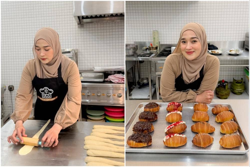 Ririe Fairus saat belajar membuat roti