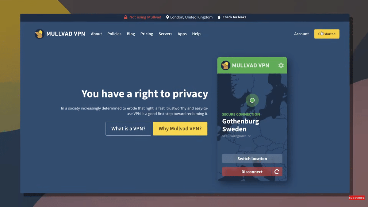 ilustrasi tampilan menu Mullvad VPN