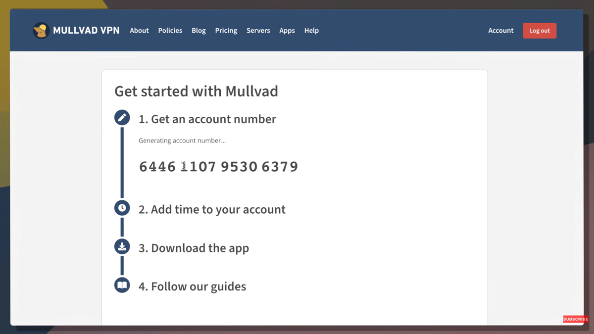 ilustrasi proses pendaftaran akun Mullvad VPN