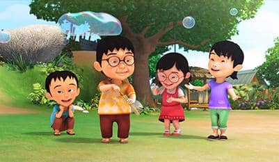 potret teman Upin dan Ipin bermain