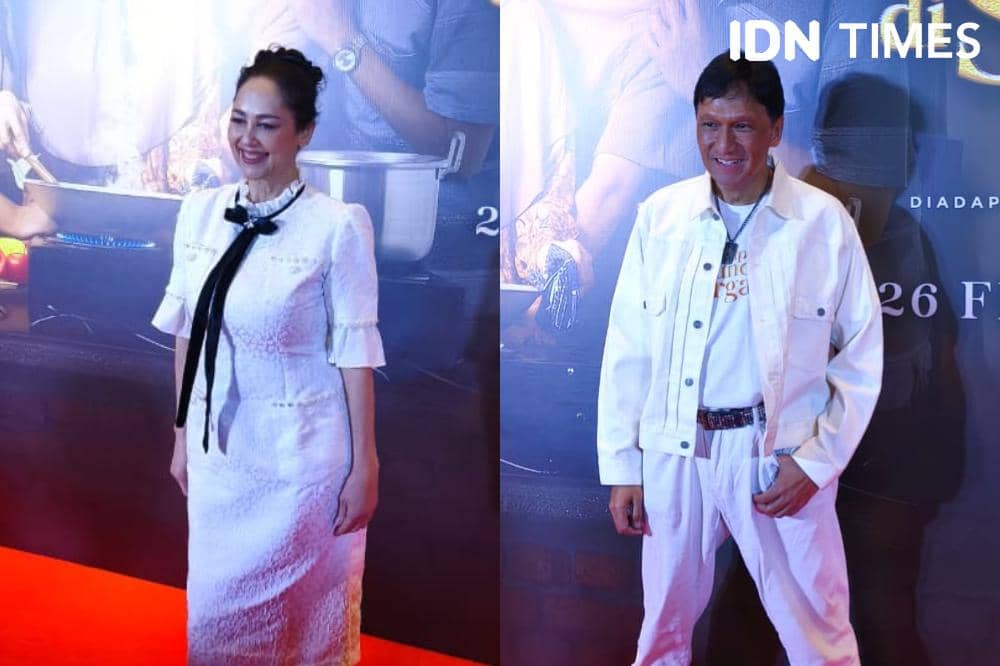 Kolase foto Meriam Bellina dan Ikang Fawzi di red carpet film Titip Bunda di Surga-Mu yang digelar di Jakarta, Kamis (12/2/2026)