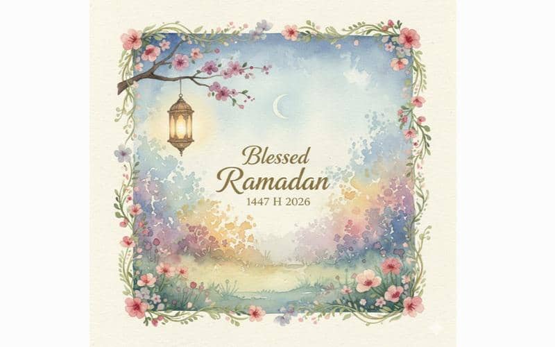 kartu ucapan Ramadan gaya cat air