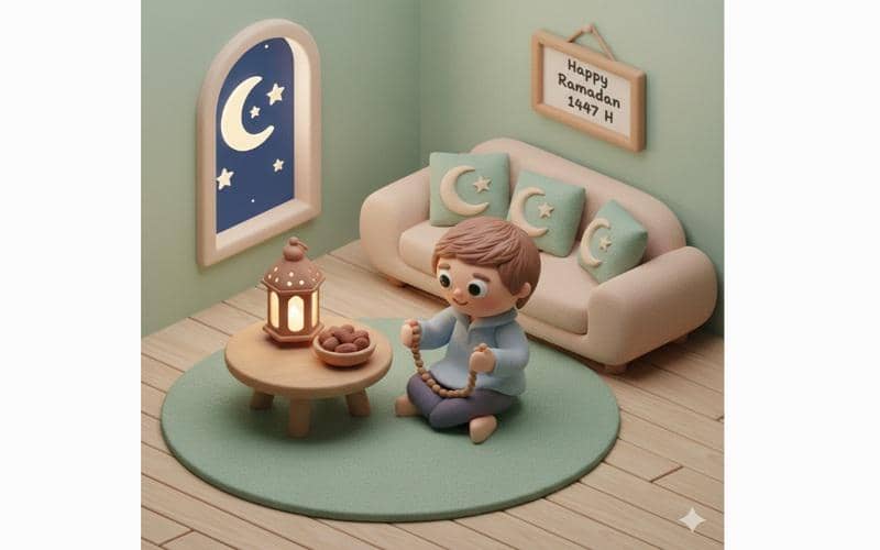 kartu ucapan Ramadan gaya ilustrasi 3D