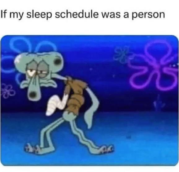 meme Squidward tentang tidur 