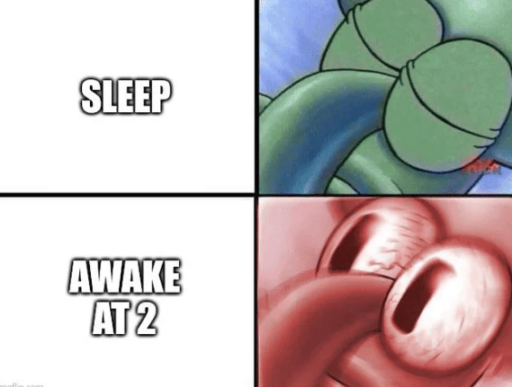 meme Squidward tentang tidur 