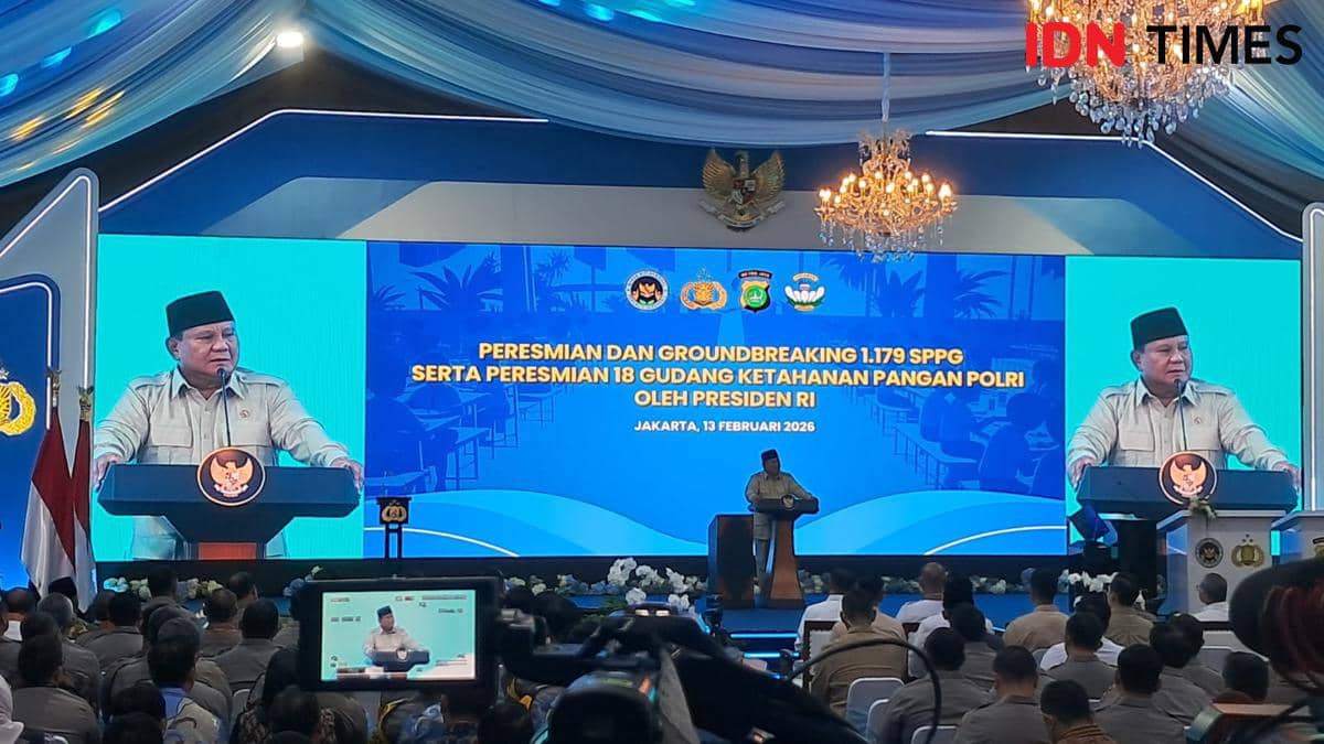 Presiden Prabowo Subianto dalam peresmian dan groundbreaking 1.179 Satuan Pelayanan Pemenuhan Gizi (SPPG), Jumat (13/2/2026). 