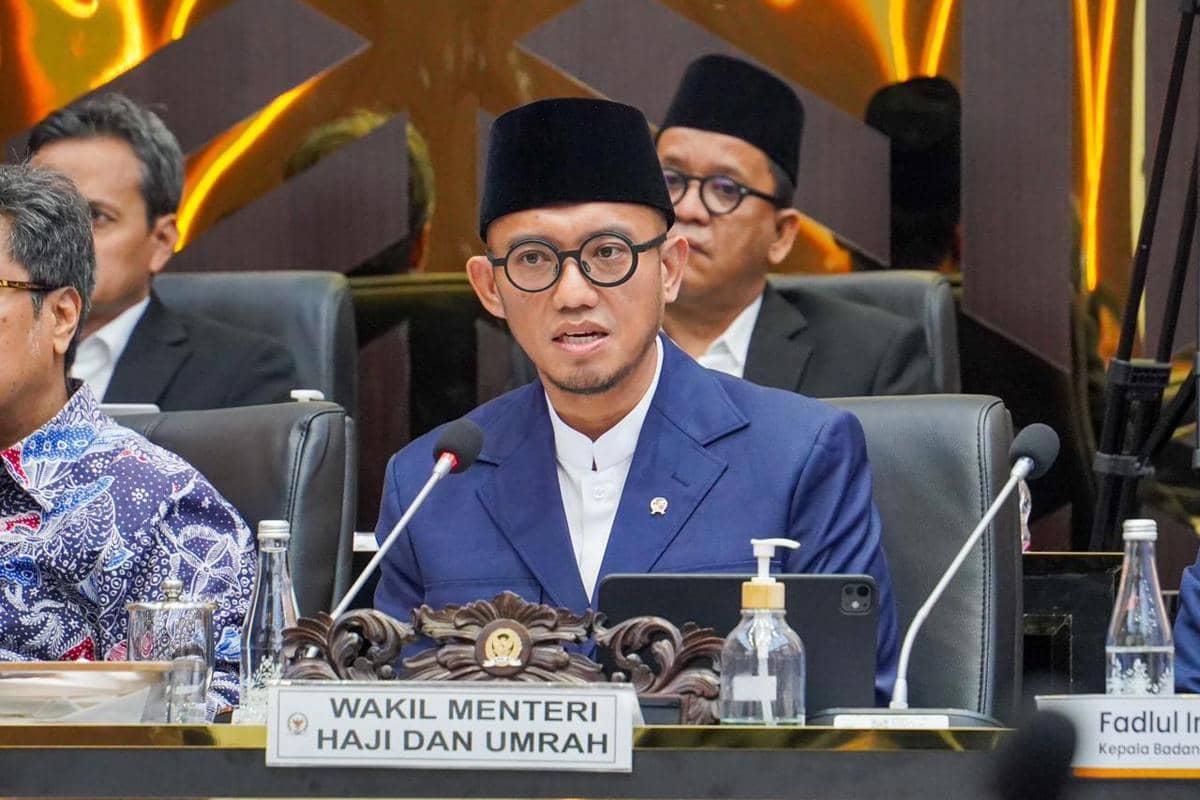 Wakil Menteri Haji dan Umrah (Wamenhaj), Dahnil Anzar Simanjuntak, saat hadir dalam Rapat Dengar Pendapat Umum (RDPU) bersama Badan Legislasi (Baleg) DPR RI di Gedung Parlemen, Senayan, Kamis (12/2/2026). Dok. Media Center Haji
