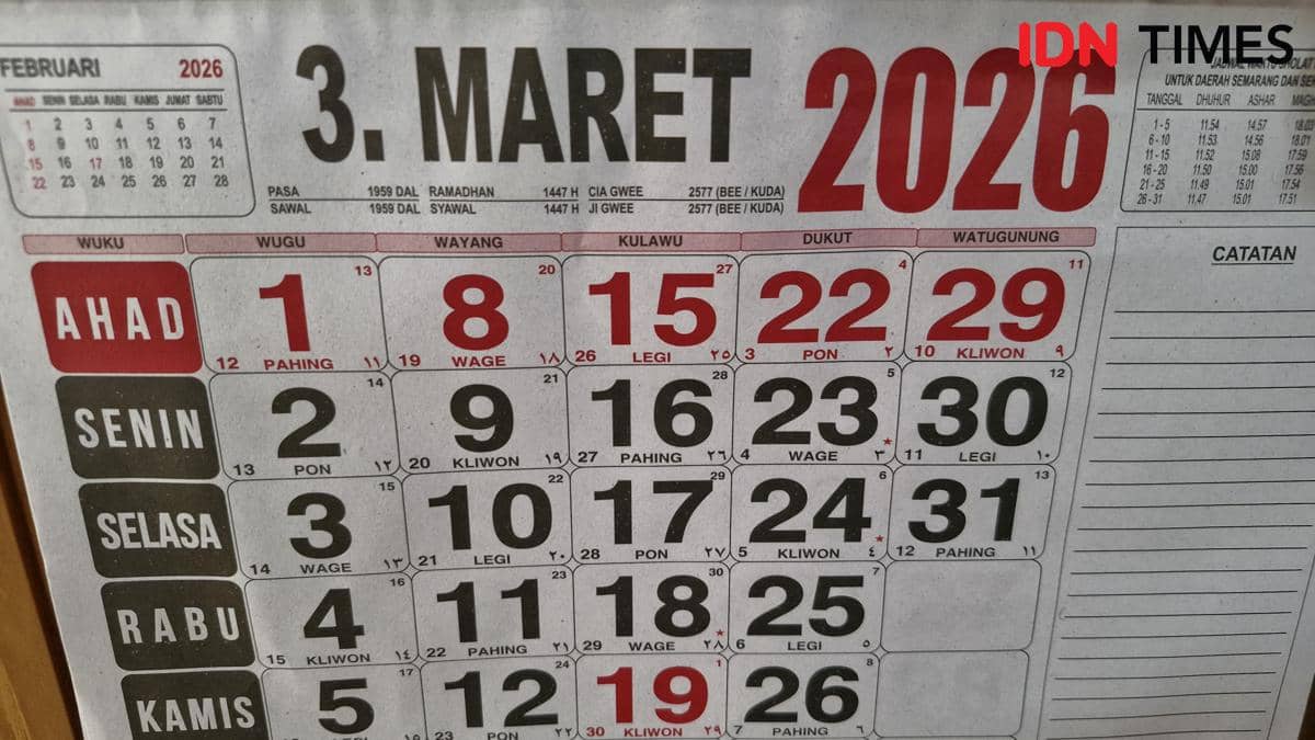 Ilustrasi kalender Maret 2026