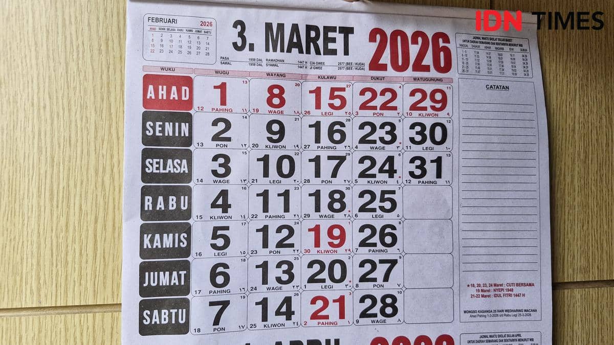 Ilustrasi kalender Maret 2026.
