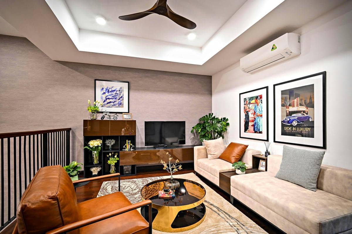 ilustrasi interior rumah dengan mezzanine