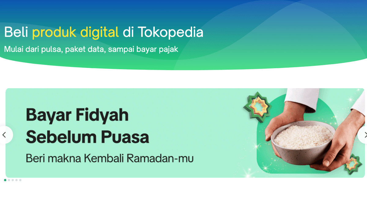 tampilan banner pembayaran fidyah melalui Tokopedia