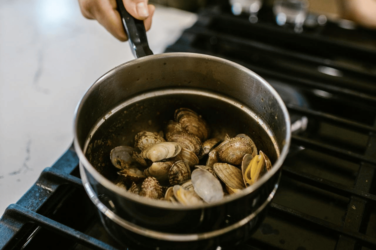 ilustrasi membuat pasta saus kerang