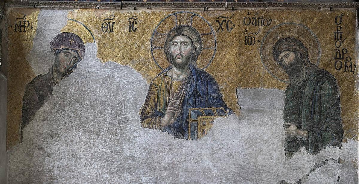 Mosaik Deesis, salah satu karya seni Bizantium yang ada di Hagia Sophia, Istanbul, Turki.