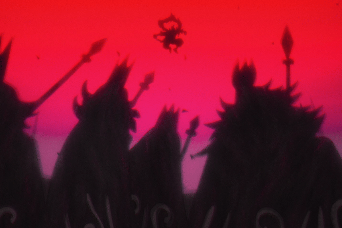 Joy Boy bertarung dalam wujud Nika melawan Dua Puluh Orang Pendiri.