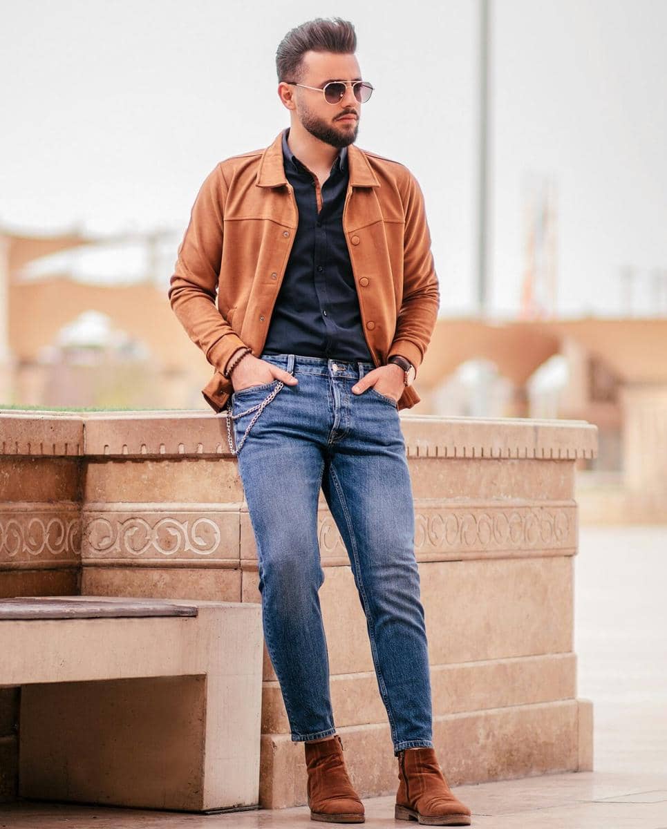 rekomendasi outfit bukber pria suede jacket