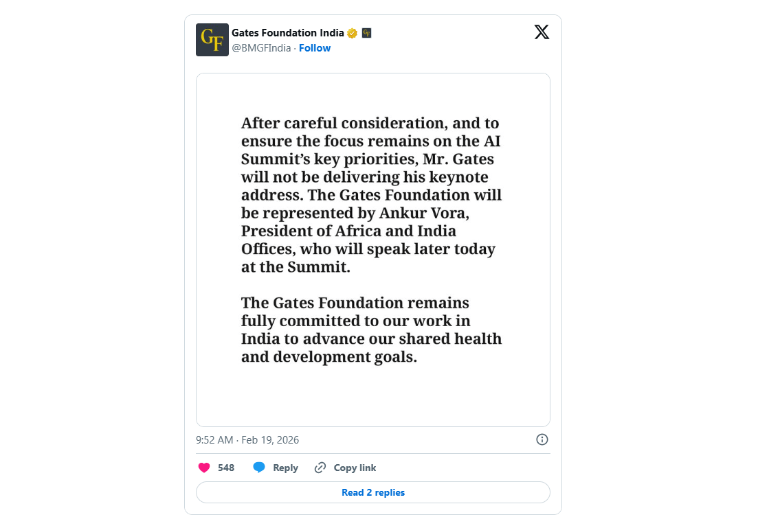 Pernyataan resmi Gates Foundation India (twitter.com/BMGFIndia)