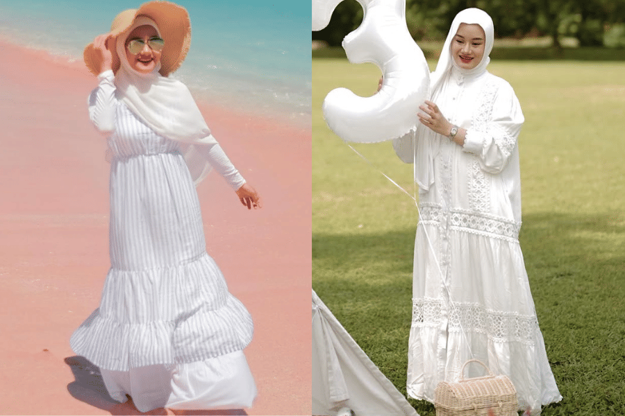 7 Mix and Match White Oufit Hijab ala Dinda Hauw, Cocok untuk Bukber!