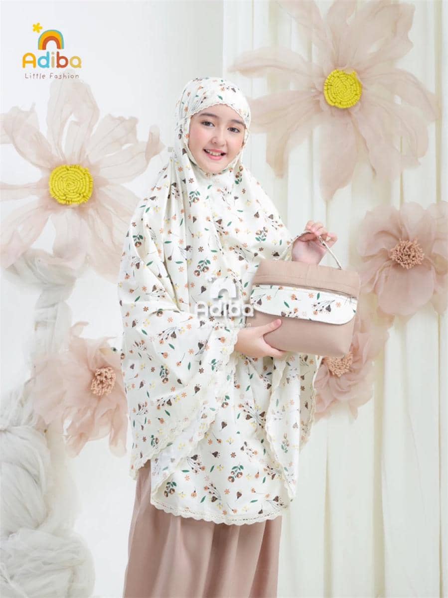 Adiba Little Fashion - Mukena Anak Tanggung Resleting Dagu 2 In 1 Katun Premium Motif Usia 2 - 14 Tahun