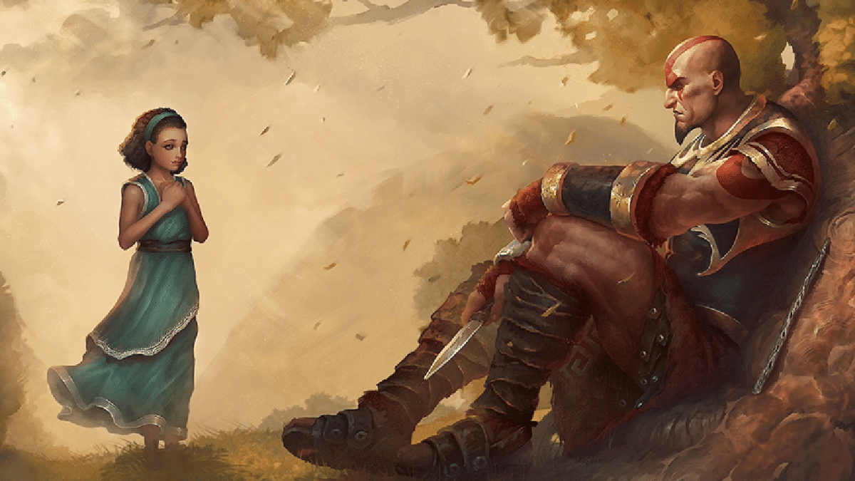 Kratos menceritakan masa lalunya kepada Calliope.