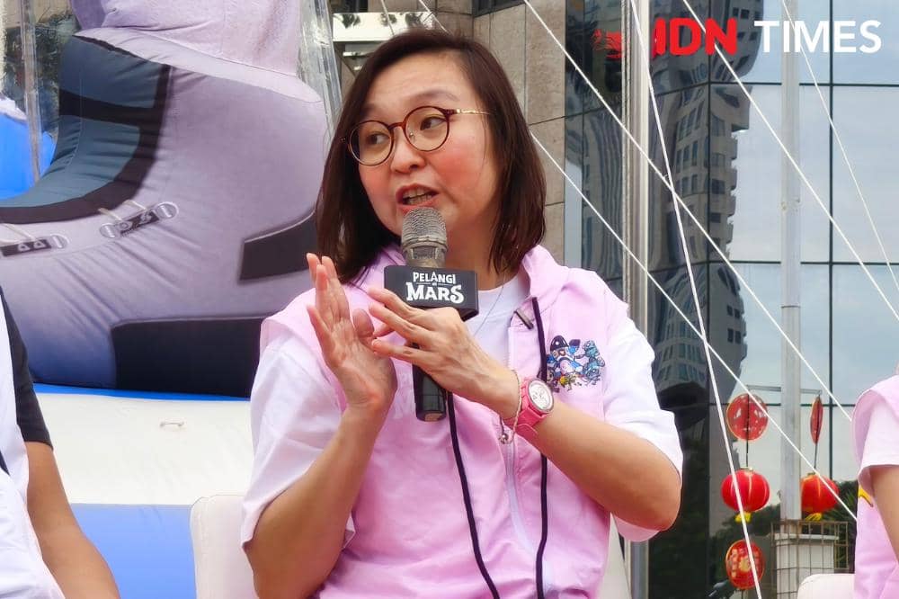 Wamenekraf Irene Umar hadir dalam peresmian balon raksasa film Pelangi Di Mars yang digelar di Jakarta, Kamis (19/2/2026)