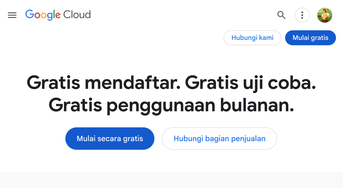 tampilan halaman depan Google Cloud