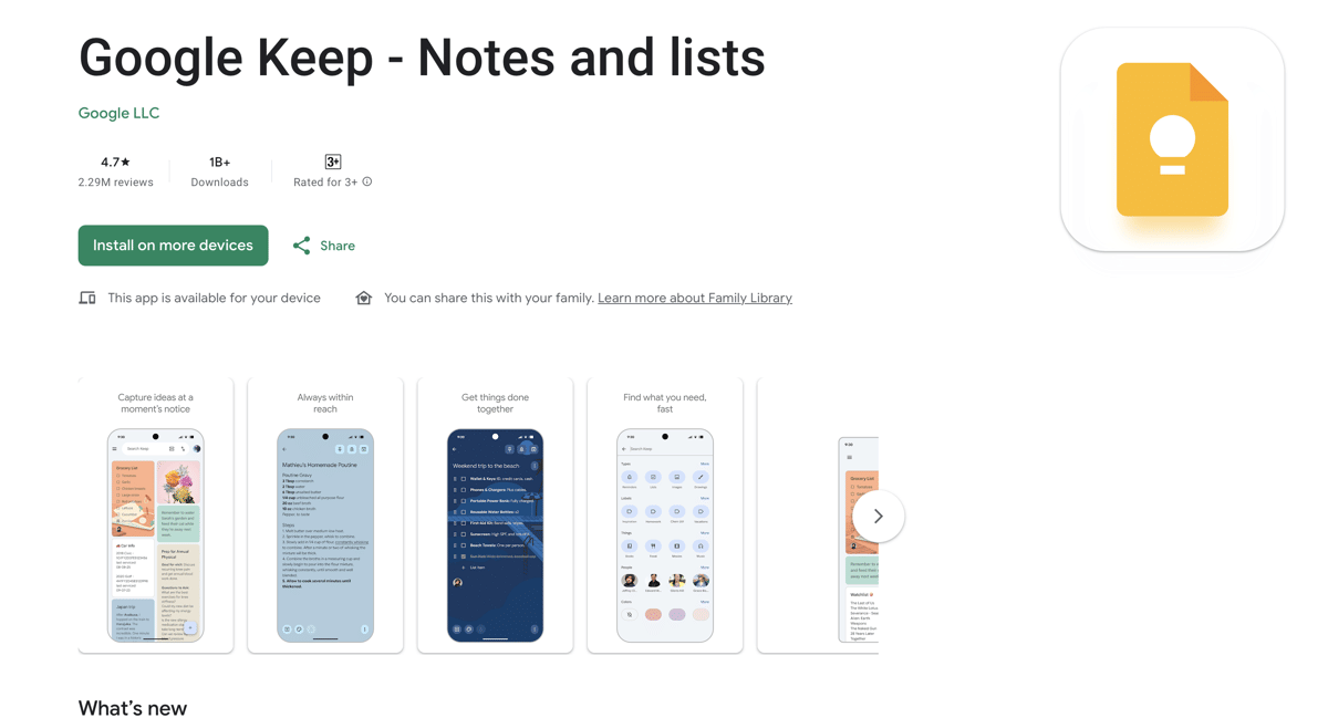 tangkapan layar aplikasi Google Keep