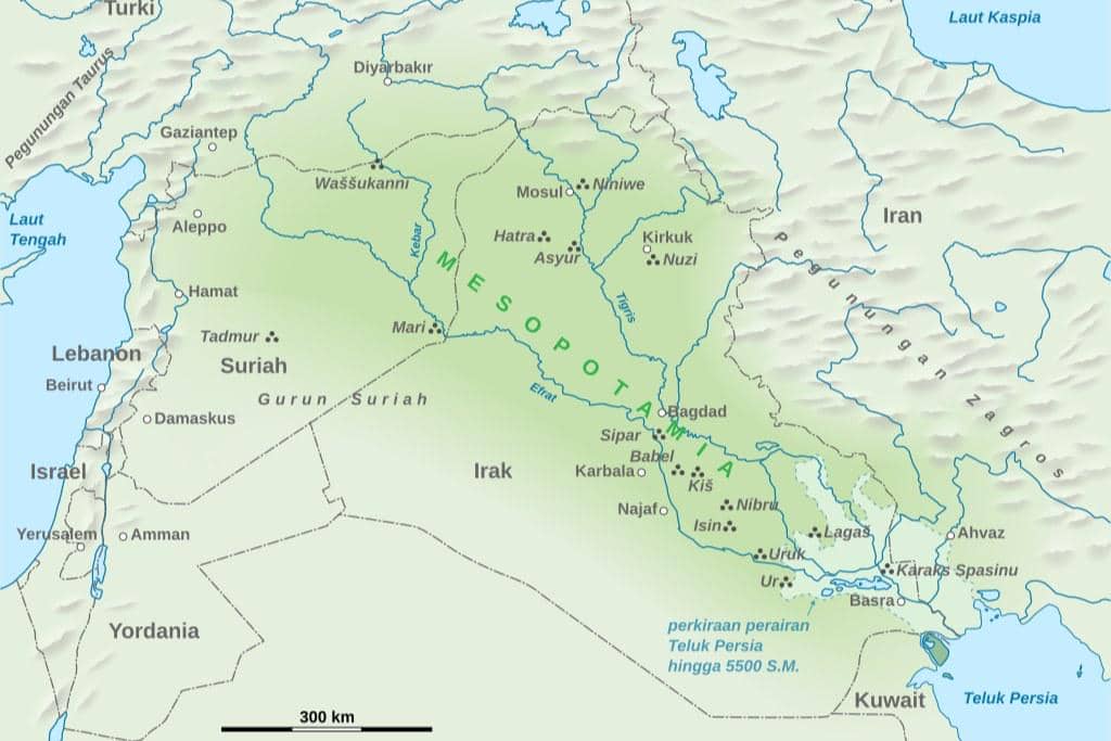 Peta wilayah peradaban Mesopotamia