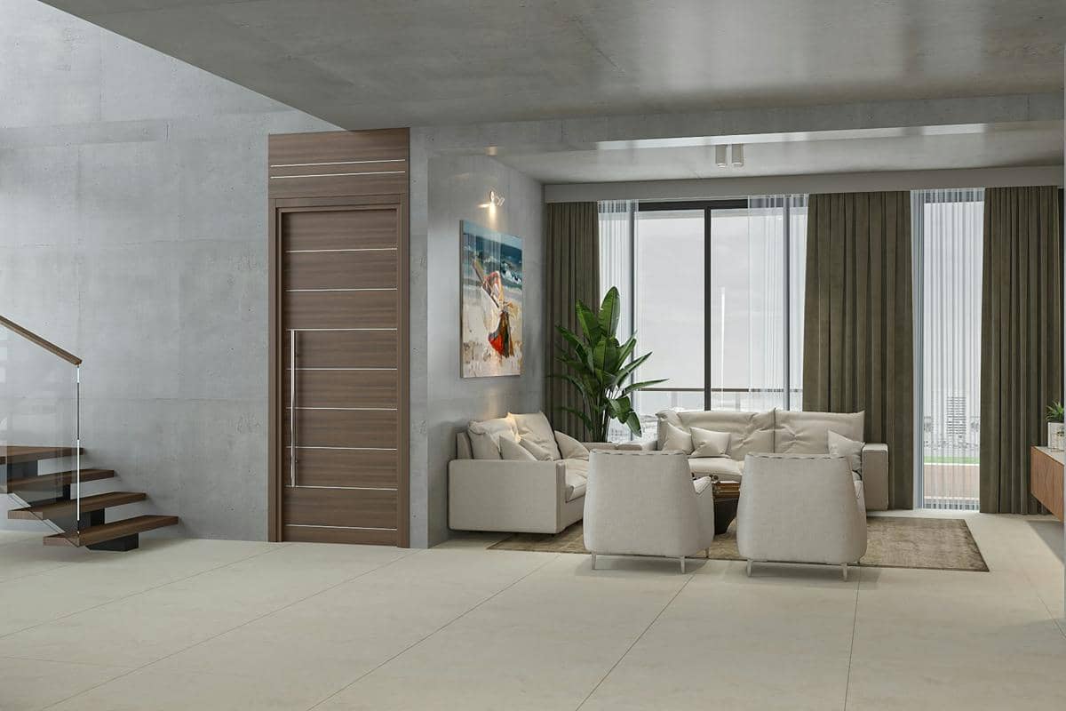 ilustrasi interior rumah warna krem dan cokelat