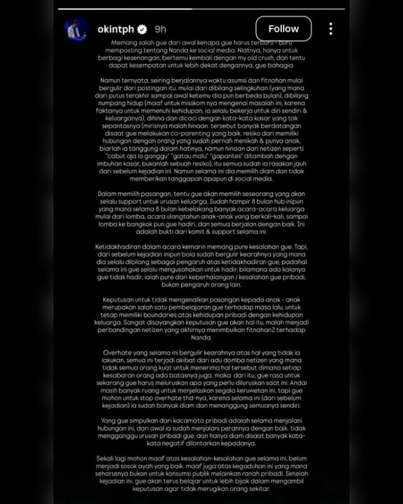 Klarifikasi Okin pasang badan bela Ananda Zhafira