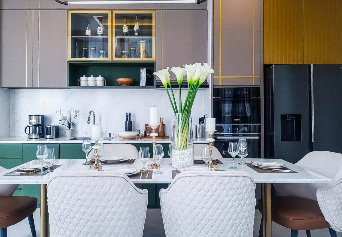 ilustrasi interior dapur warna emerald